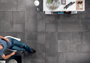cement tiles charcoal coloured floor tiles in kitchen
